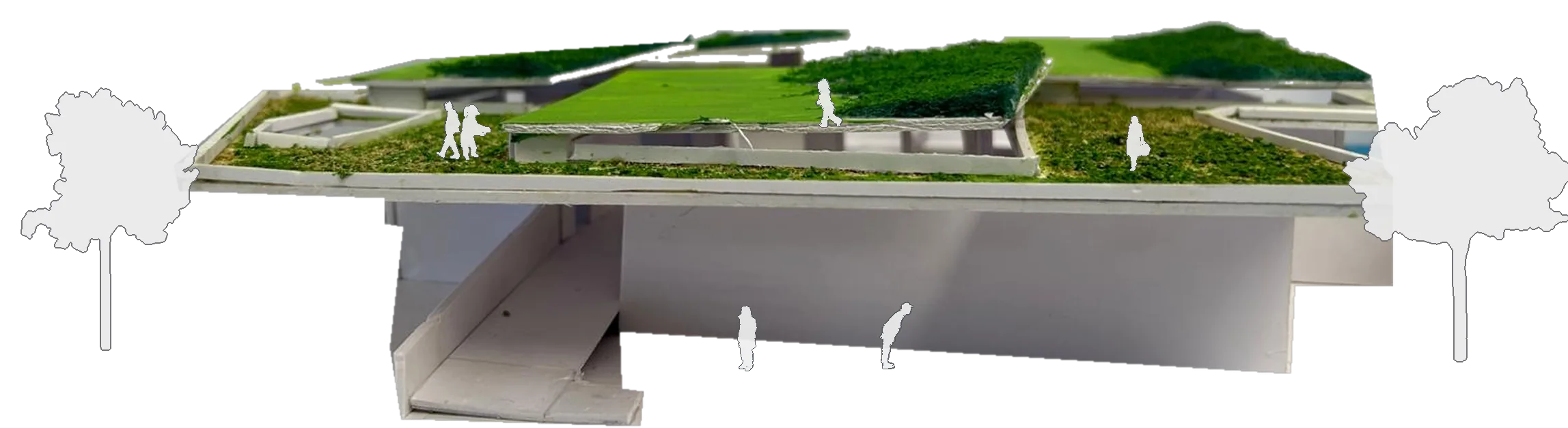 The physical model with scale figures, view from the side.