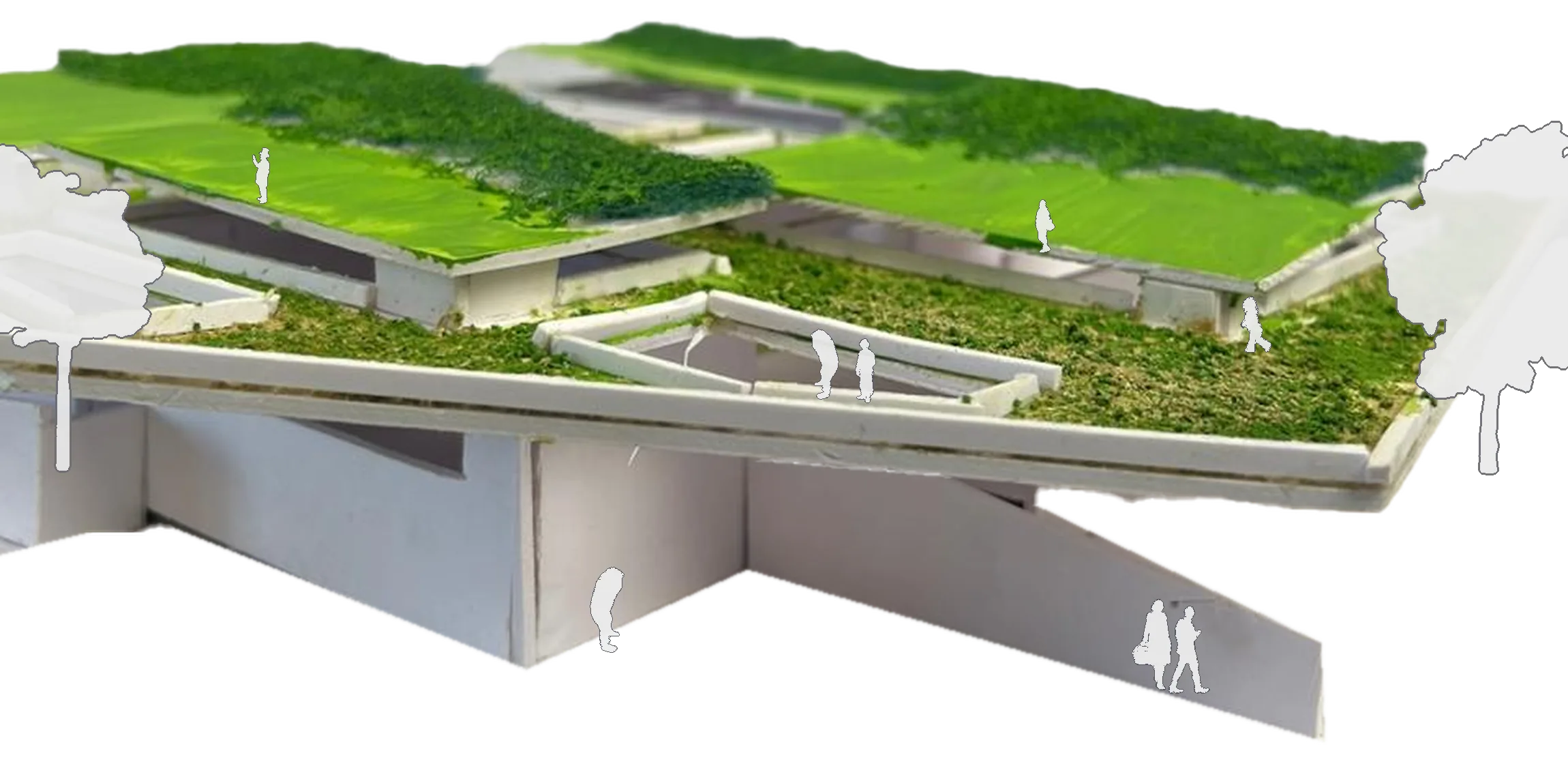 The physical model with scale figures, view from three-quarters.