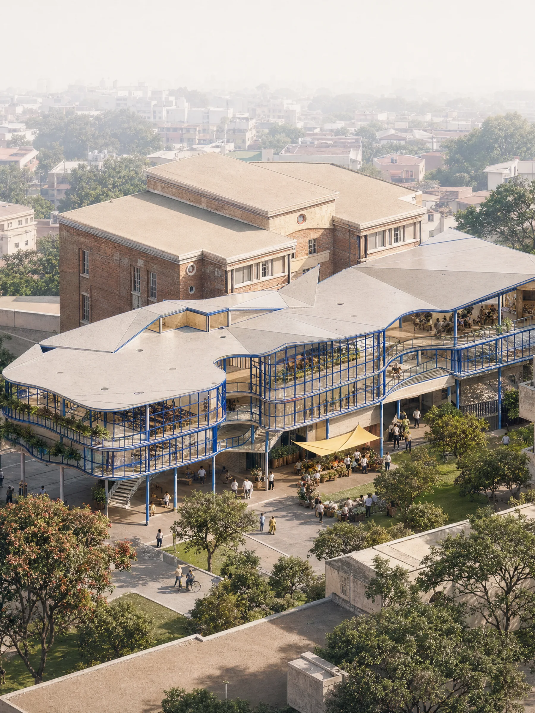 Aerial view of the institute among the rooftops of Shivajinagar.