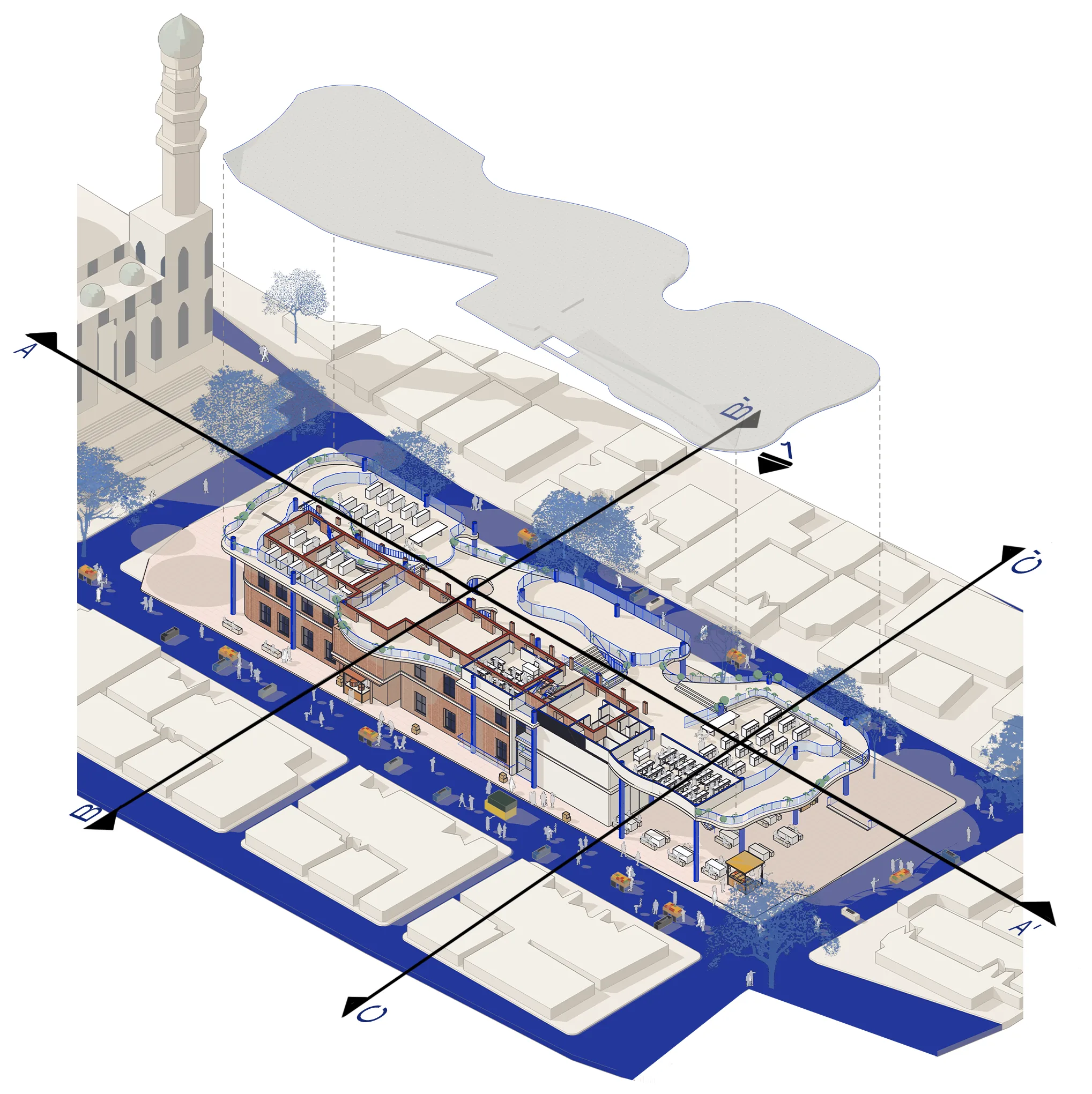 Cutaway isometric of the institute.
