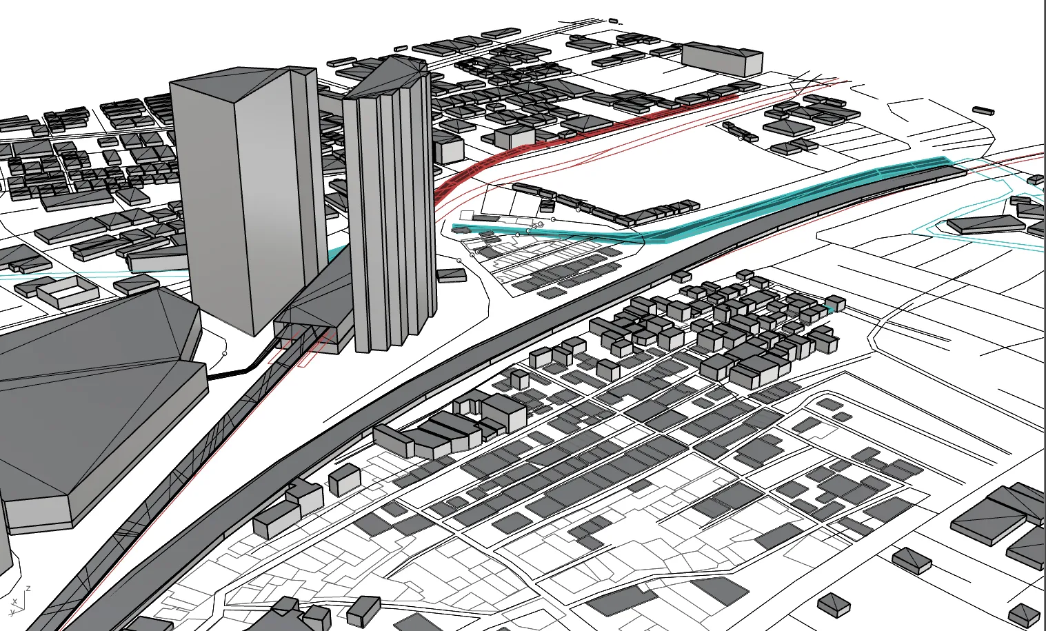 Site model: bird's-eye view over Srirampura looking towards Mantri Square.