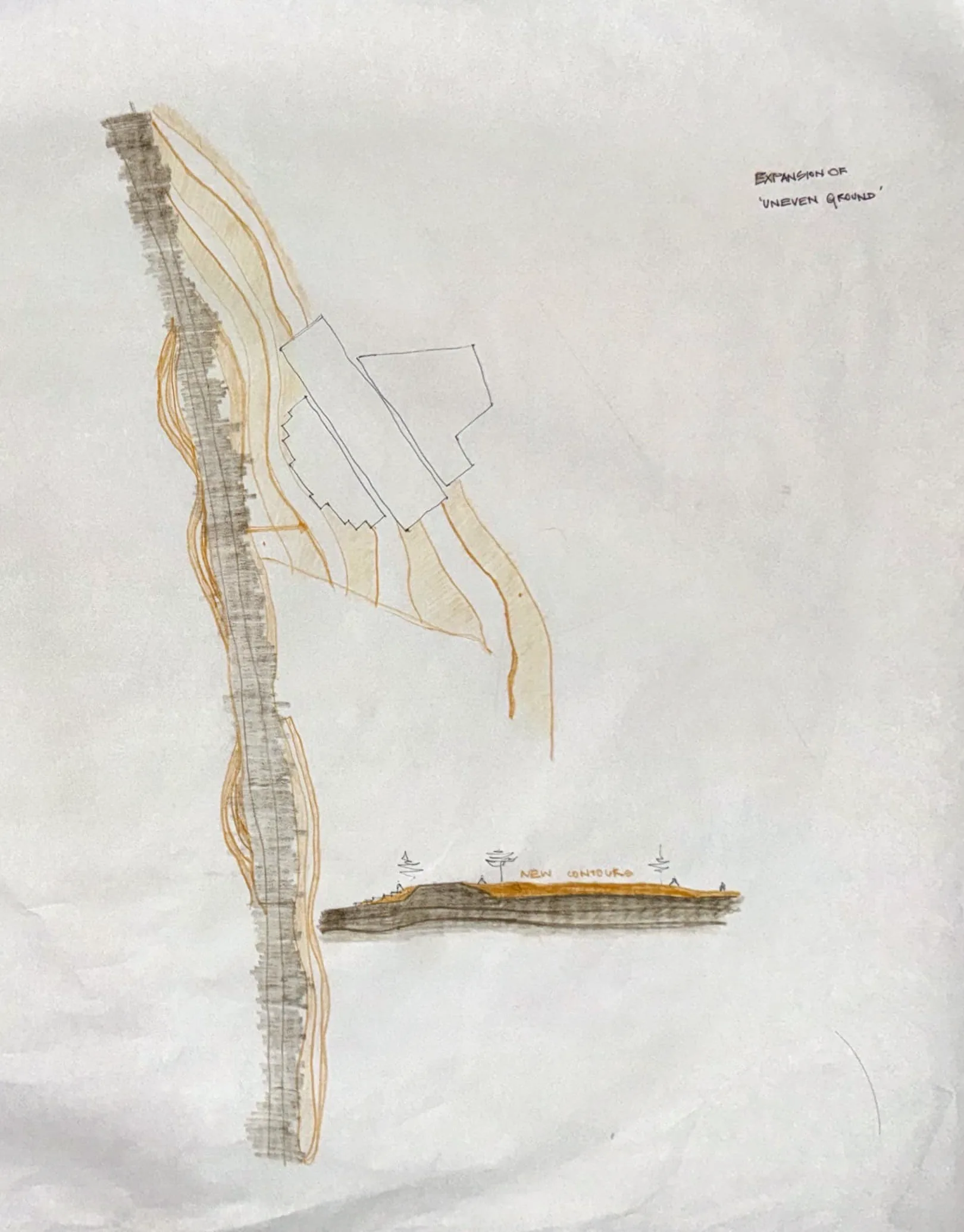 Butter paper: a snake given a body, a hatched ochre band running along the rail edge.