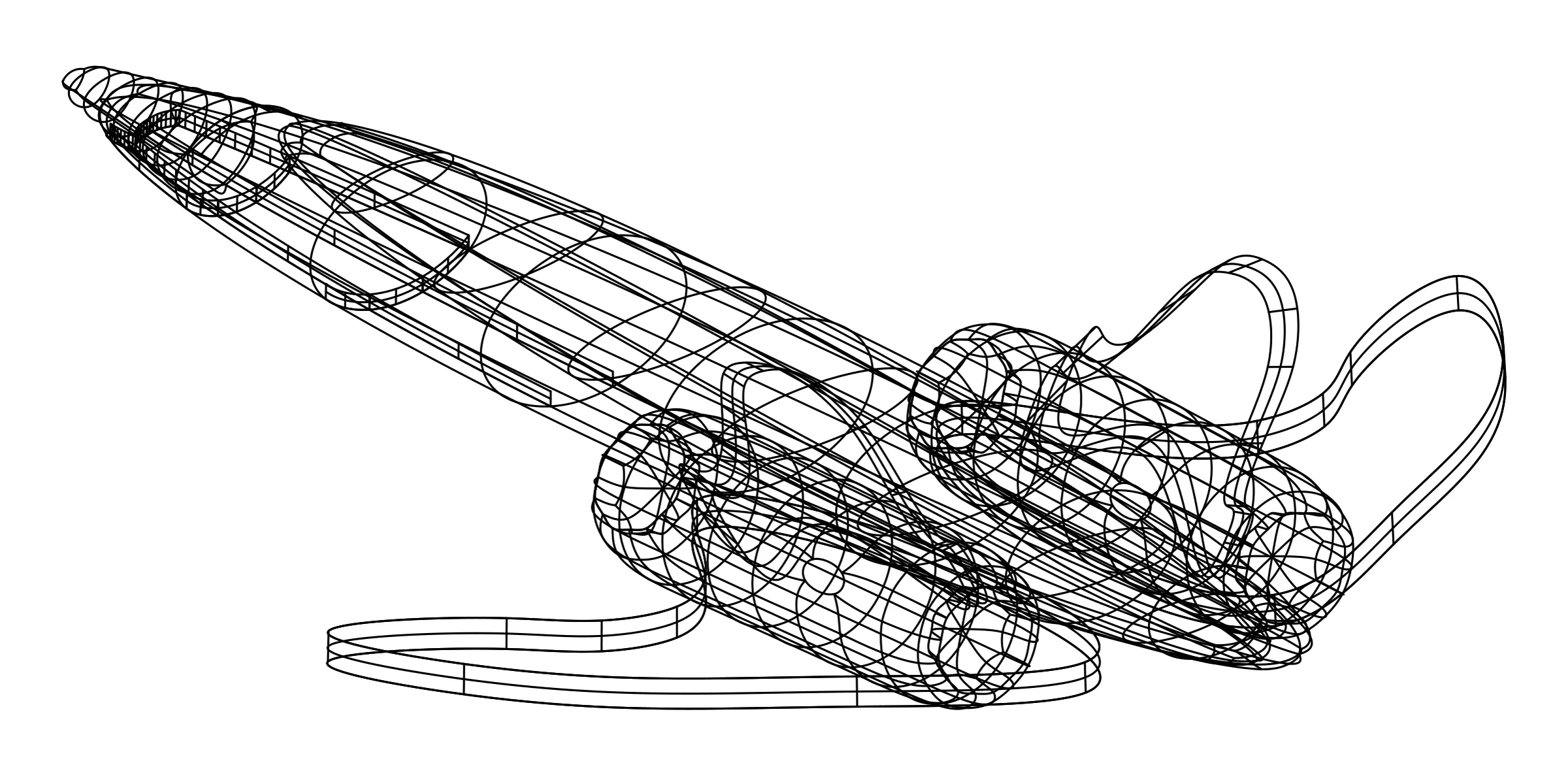 X-Men Blackbird jet modelled with Rhino SubD: perspective wireframe