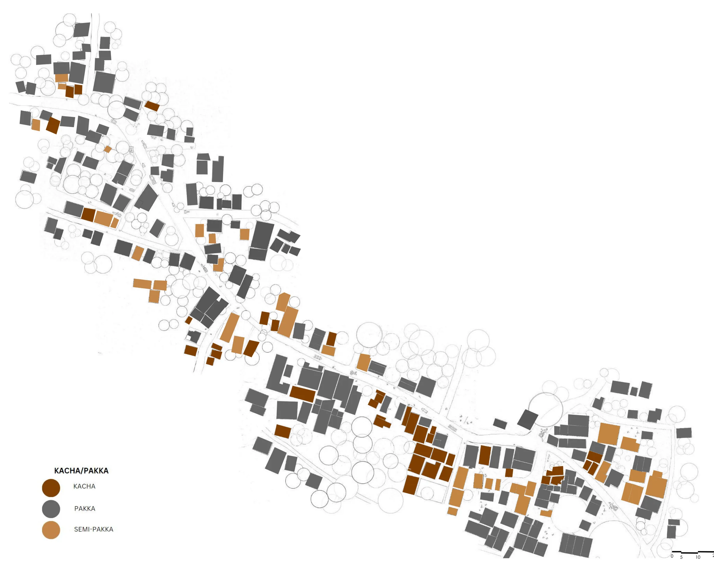 Overlay: kacha, pakka and semi-pakka houses in dark brown, grey and tan.